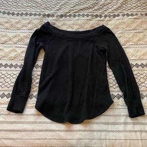 Abercrombie & Fitch off the shoulder waffle knit black cotton long sleeve small